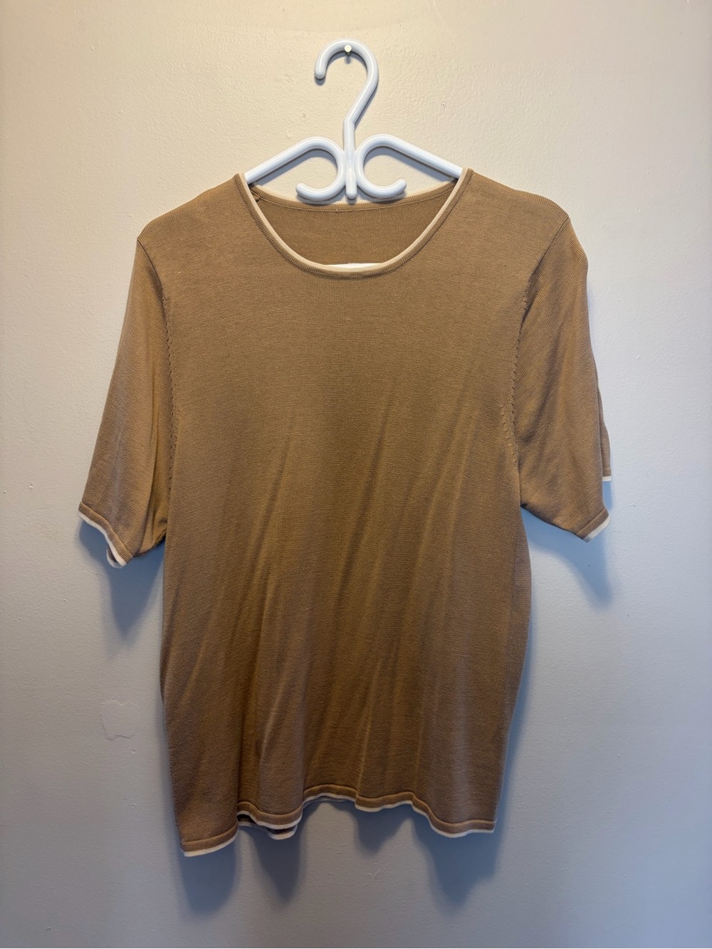Short Sleeve Tan Tunic with Cream Trim